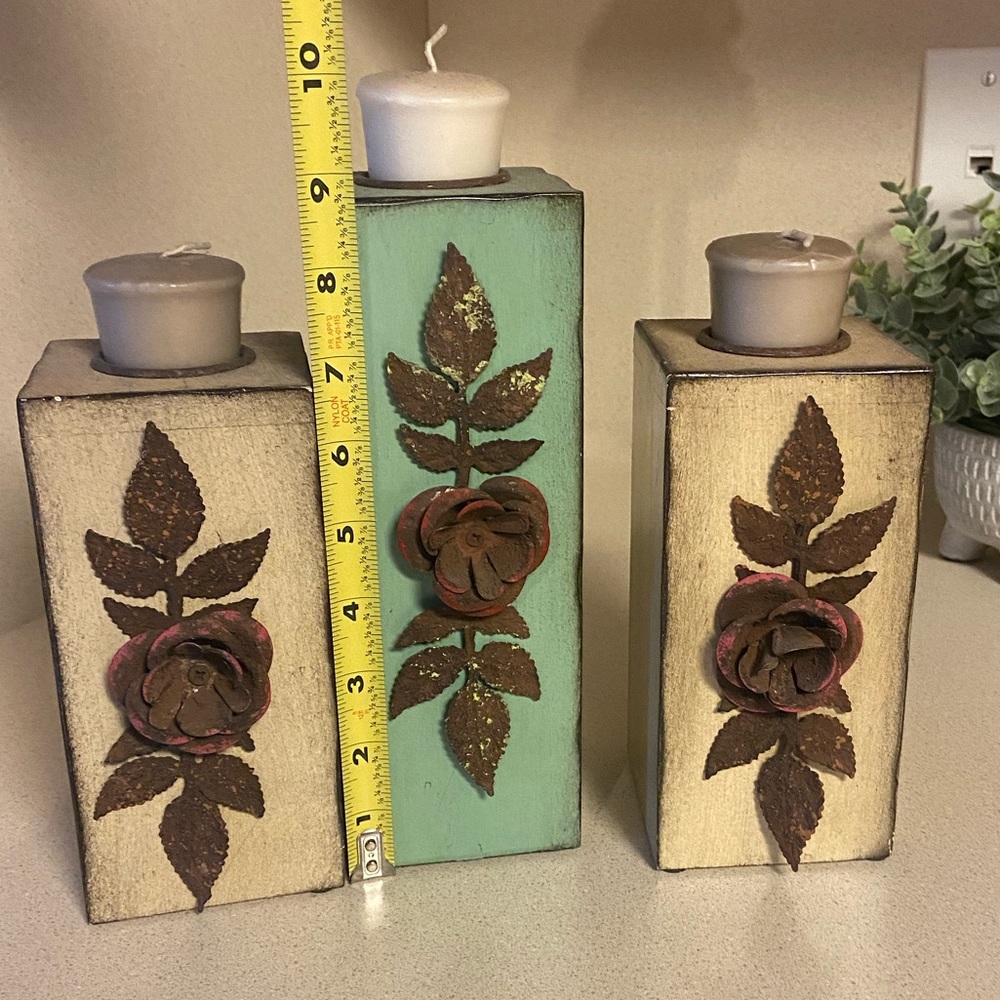 Rustic candle holders set/3 - Picture 3 of 3